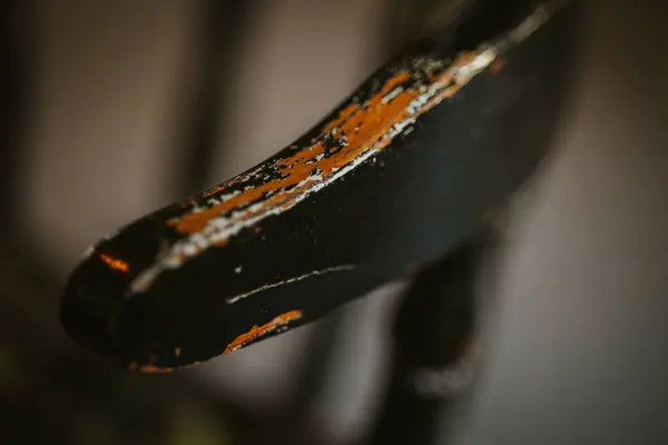 Uma Foto Close Dos Detalhes Mão Uma Cadeira Madeira Velha — Fotografia de Stock