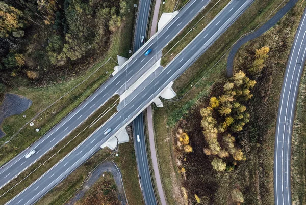 Kırsal Alandaki Iki Uzun Otoyolun Havadan Görünüşü — Stok fotoğraf