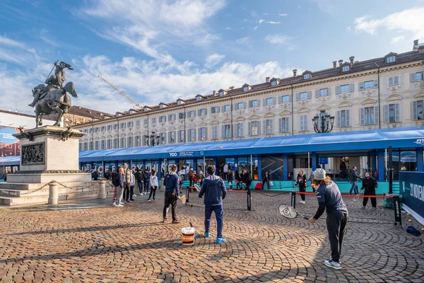 Spelarna Spelar Tennis Piazza San Carlo Torget Turin Italien — Stockfoto