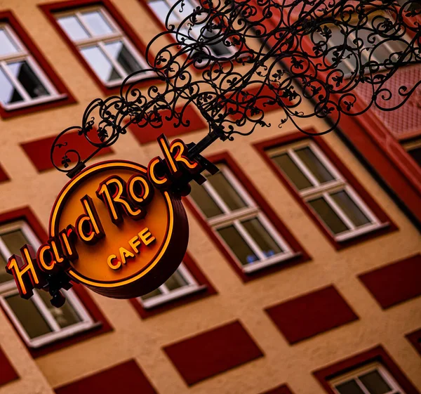 Εξωτερική Διαφήμιση Στο Hard Rock Cafe Munich Άλλα Κτίρια Στο — Φωτογραφία Αρχείου