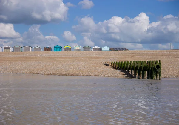 Una Bella Foto Pietre Ricoperte Muschio Verde Una Spiaggia Sabbia — Foto Stock