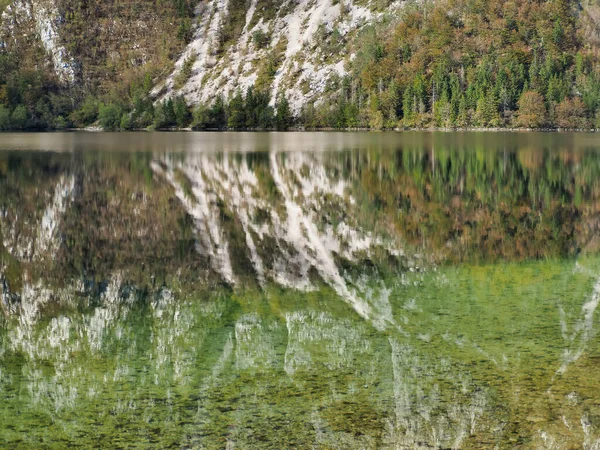 Krásný Výhled Skalní Odraz Jezeře Národním Parku Triglav Bohinjsko Slovinsko — Stock fotografie