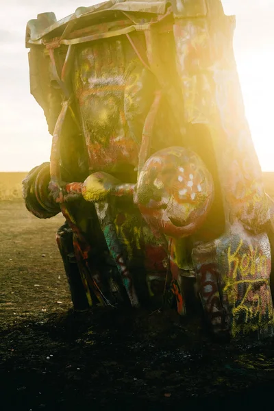 Vertical Shot Colorful Car Cadillac Ranch Amarillo Texas — Stock Photo, Image