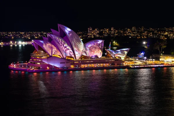 Una Foto Del Espectáculo Sydney Vivid Light Tomada Desde Puente — Foto de Stock