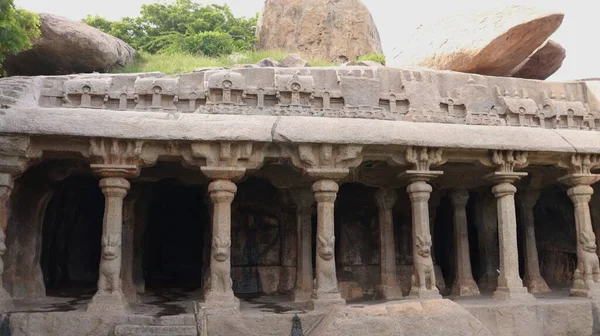 Arjunas Penance Mahabalipuram Krishna Mandapam 기둥의 — 스톡 사진