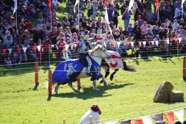 Avustralya 'daki Blacktown Ortaçağ Fayre' de mızrak dövüşü yapan bir adam.