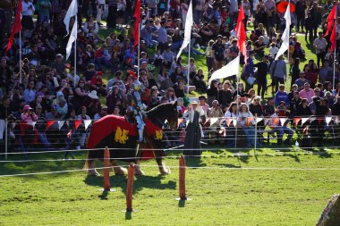 Avustralya 'daki Blacktown Ortaçağ Fayre' de mızrak dövüşü yapan bir adam.