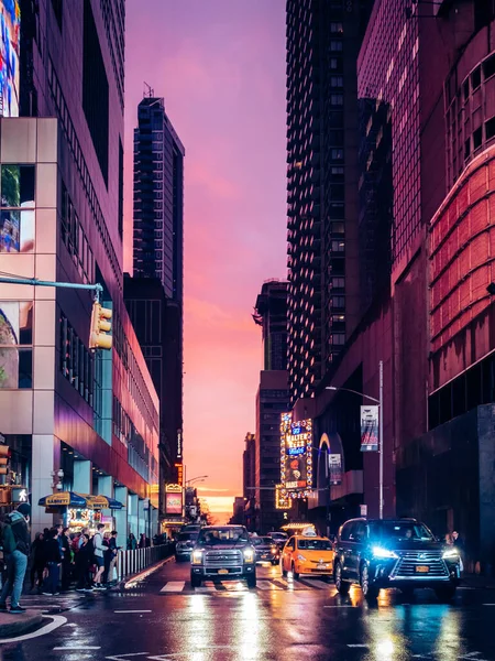 Plan Vertical Coucher Soleil Dans Les Rues New York Avec — Photo