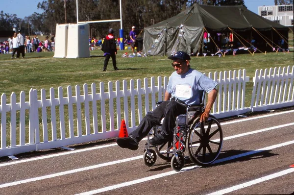 Disabled Veteran Races His Wheelchair Special Olympic Competition — Stock Photo, Image