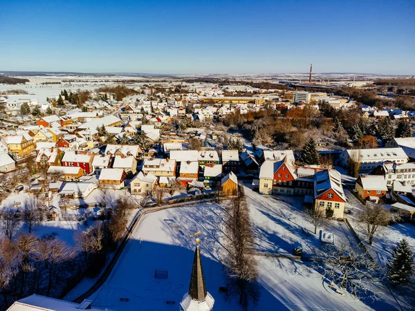 Aerial Shot Ilsenburg Winter Sunny Day Harz Saxony Anhalt Germany — Stock Photo, Image