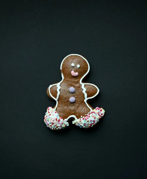 Vertical Top View Delicious Gingerbread Man Cookie Frosting — Stock Photo, Image