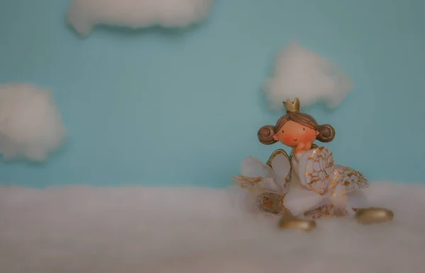 Egy Közelkép Egy Hercegnő Angyal Babáról Égen Boldog Évet Karácsonyt — Stock Fotó