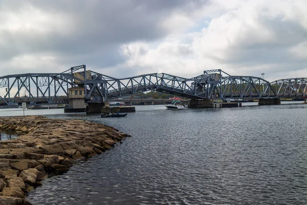 The Sturgeon Bay Bridge in Door County, Wisconsin, the United States on a cloudy day