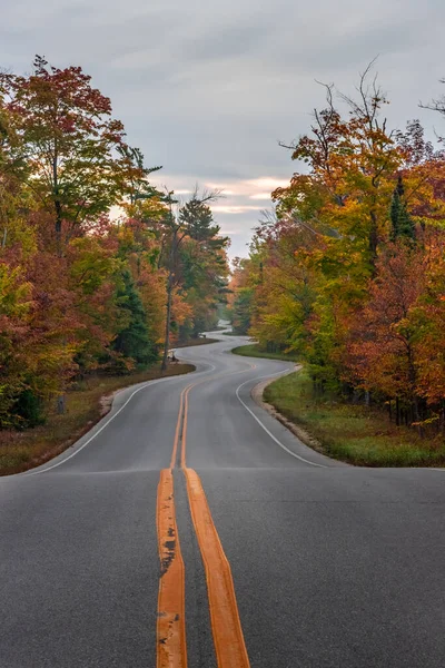 Uma Estrada Curvilínea Acidentada Através Uma Floresta Outono Door County — Fotografia de Stock