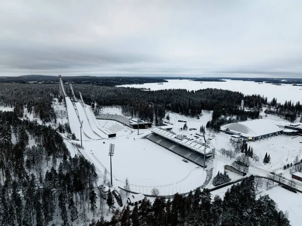 Skokanské Můstky Lahti Zimní Večer — Stock fotografie