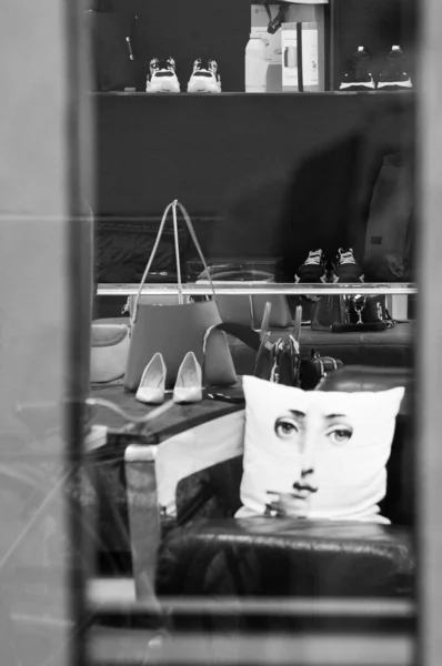 Greyscale Shot Interior Shop Windows — Stock Photo, Image