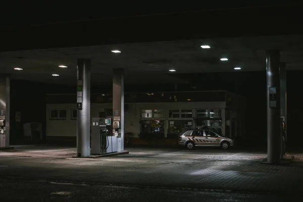 Dark Night View Car Gas Station — Stock Photo, Image