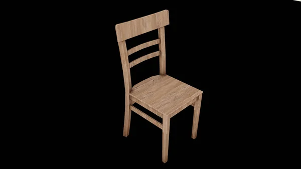 Uma Renderização Uma Cadeira Madeira Isolada Fundo Preto — Fotografia de Stock