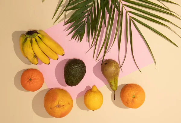 Primer Plano Composición Tropical Verano Con Fruta Orgánica Fresca Con —  Fotos de Stock