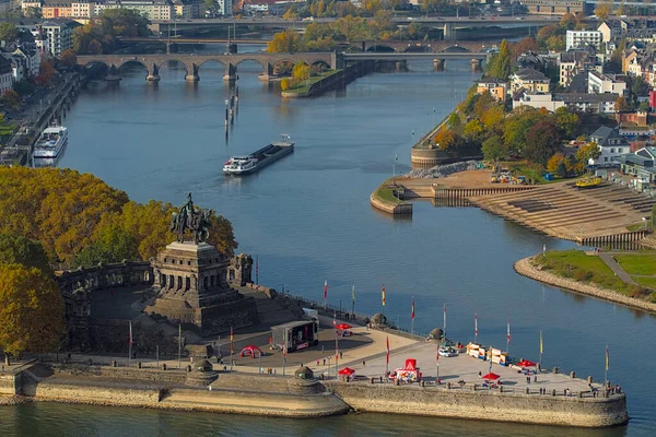 Koblenz Almanya Moselle Ren Nehirlerinin Birleşiminin Hava Görüntüsü — Stok fotoğraf