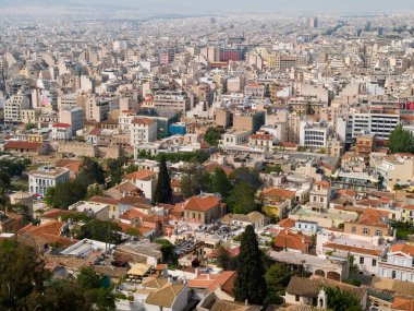 Akropolis tepesinden Yunanistan 'daki Atina şehrine bir hava manzarası