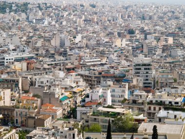 Akropolis tepesinden Yunanistan 'daki Atina şehrine bir hava manzarası