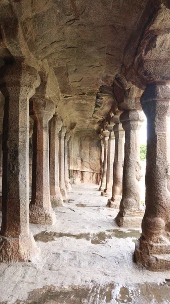 Plano Cerca Los Pilares Krishna Mandapam Penitencia Arjuna Mahabalipuram —  Fotos de Stock