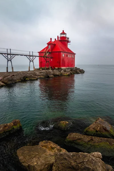 Sturgeon Bay Ship Canal Pierhead Lighthouse Door County Wisconsin — Foto de Stock