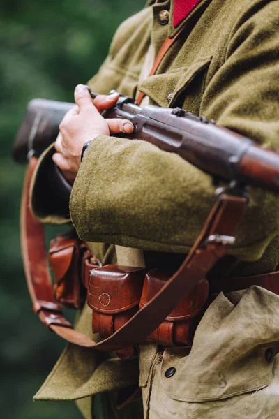 View Soldier Gun Blurred Background — Stock Photo, Image