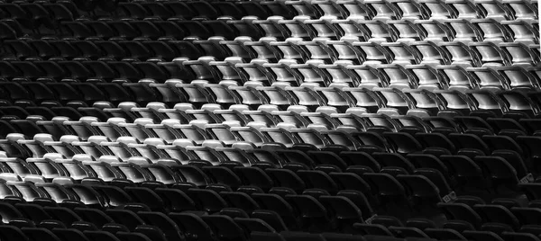 Grayscale Shot Light Shadow Empty Stadium Seats — Stock Photo, Image