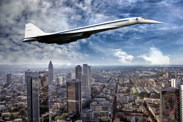 Concept Modern Large Airplane Flying New York City — Stock Photo, Image