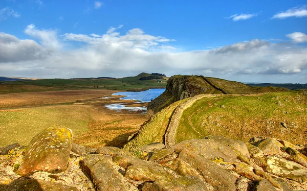 Nærbilde Hadrian Wall Northumberland Solrik Dag – stockfoto