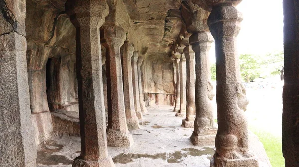 Plano Cerca Los Pilares Krishna Mandapam Penitencia Arjuna Mahabalipuram —  Fotos de Stock