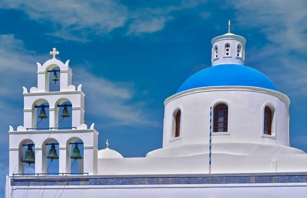 Крупный План Греческой Православной Церкви Городе Санторини Греция — стоковое фото