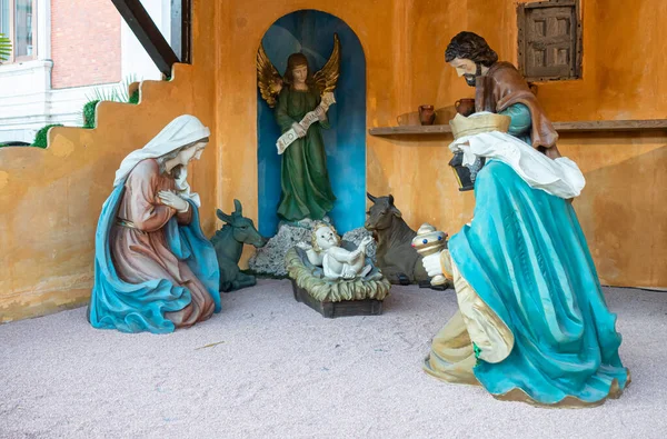 Adorazione Gesù Bambino Nel Presepe Natale Vicino Municipio Valladolid Spagna — Foto Stock
