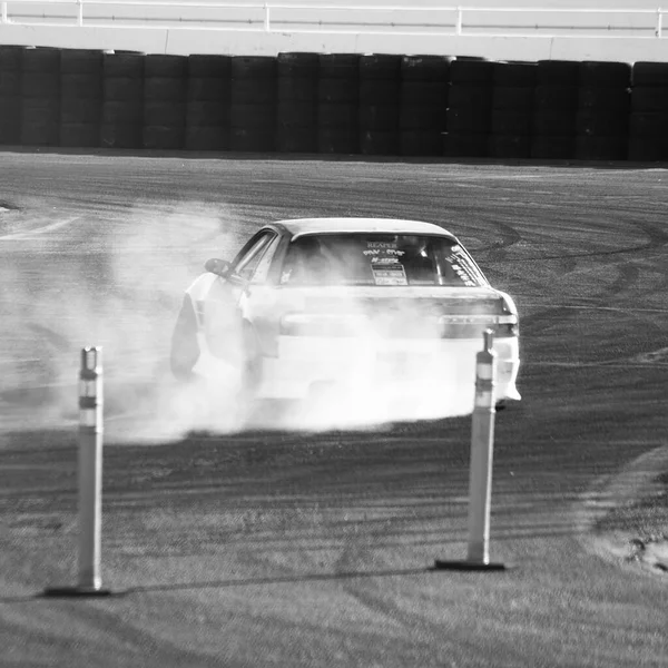 Grayscale Shot Awesome Drift Car Going Sideways — Stock Photo, Image