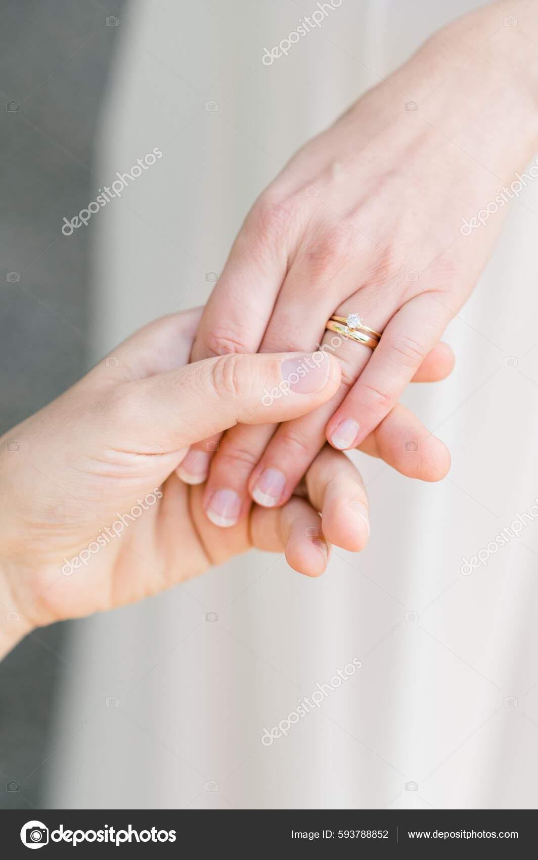 Marriage Ring Finger Holding Hands With Rings Man Puts Wedding