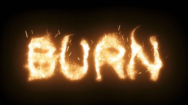 Siyah bir arkaplanda ateş ile yazılmış BURN sözcüğü