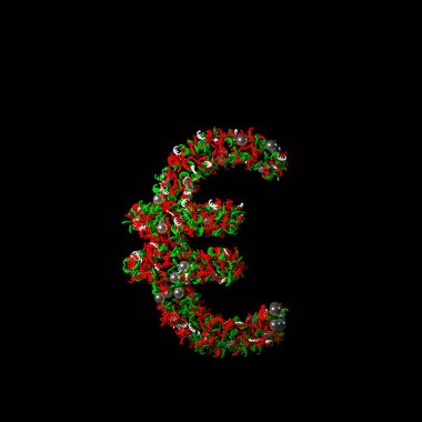 Siyah bir arkaplanda izole edilmiş karakter gibi dağınık yeşil ve kırmızı bir Noel.