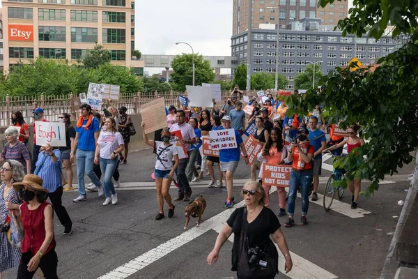 Grote Menigte Protesteert Tegen Wapens Lopend Van Cadman Plaza Brooklyn — Stockfoto
