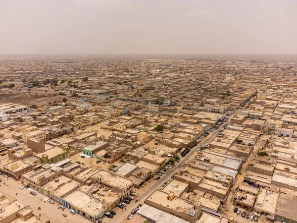 Aerial Drone Panoramic Photo City Nouakchott Mauritania Sand Air You — Stock Photo, Image