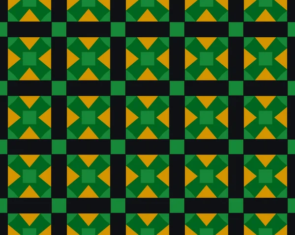 一个无缝绿色和黄色X形瓷砖图案的示例 — 图库照片