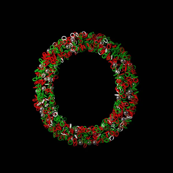 Rozrzucone Zielone Czerwone Boże Narodzenie Jak Postać Odizolowana Czarnym Tle — Zdjęcie stockowe