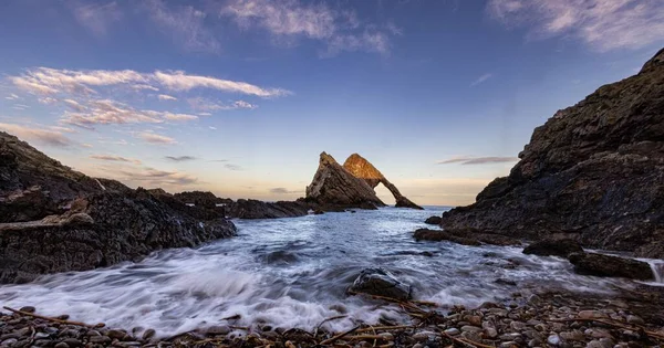Beautiful Shot Bow Fiddle Rock Scottish Coast Sunset Clouds — Stock Photo, Image