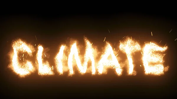 The word CLIMATE written with fire isolated on a black background