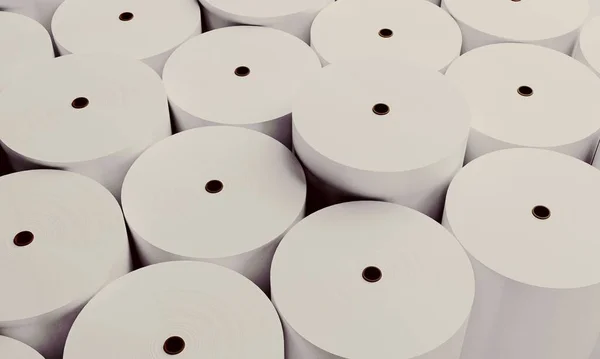 Візуалізація Промислового Виробництва Білих Паперових Рулонів — стокове фото