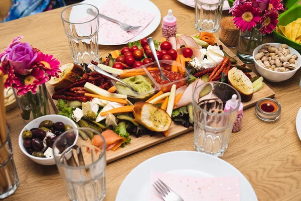 Różowy Zestaw Stołowy Baby Shower Table Pomysły Wygląd — Zdjęcie stockowe