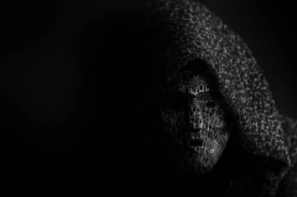 Portrait Deamon Dark Mask Black Background Copy Space — Stock Photo, Image
