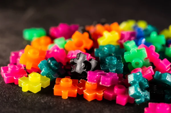Uma Foto Close Das Peças Coloridas Brinquedos Construtor — Fotografia de Stock
