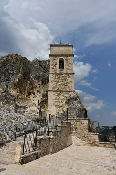 Tower Church Carved Rock Pietracupa Mountain Village Molise Region Italy —  Fotos de Stock